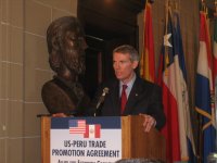 USTR Rob Portman addresses a crowd at the Organization of American States just prior to signing the U.S.-Peru TPA.